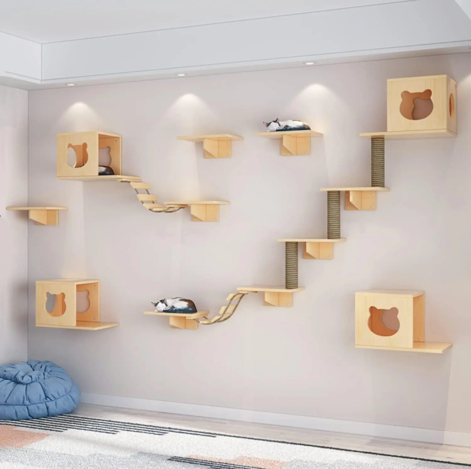 

Solid Wood Wall Mounted Carpet-Covered Cat Shelves, Floating Shelves, Cat Wall Scratching Post