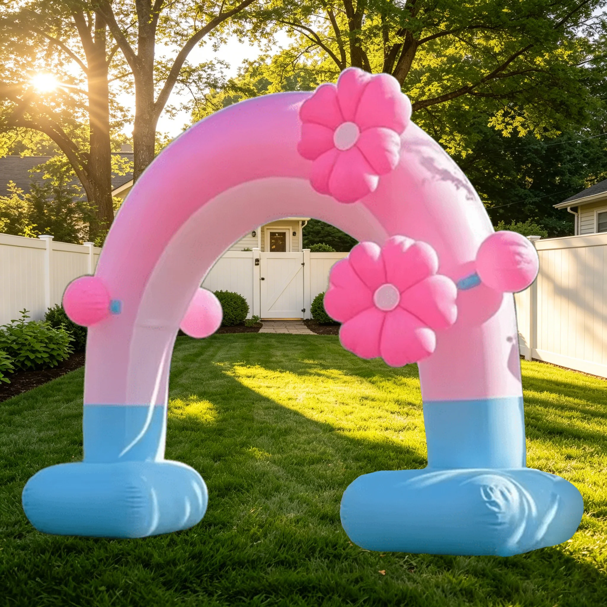 3m/4m Pink & Blue Inflatable Arch with Flowers, Floral Blow Up Arch for Wedding & Party Decoration