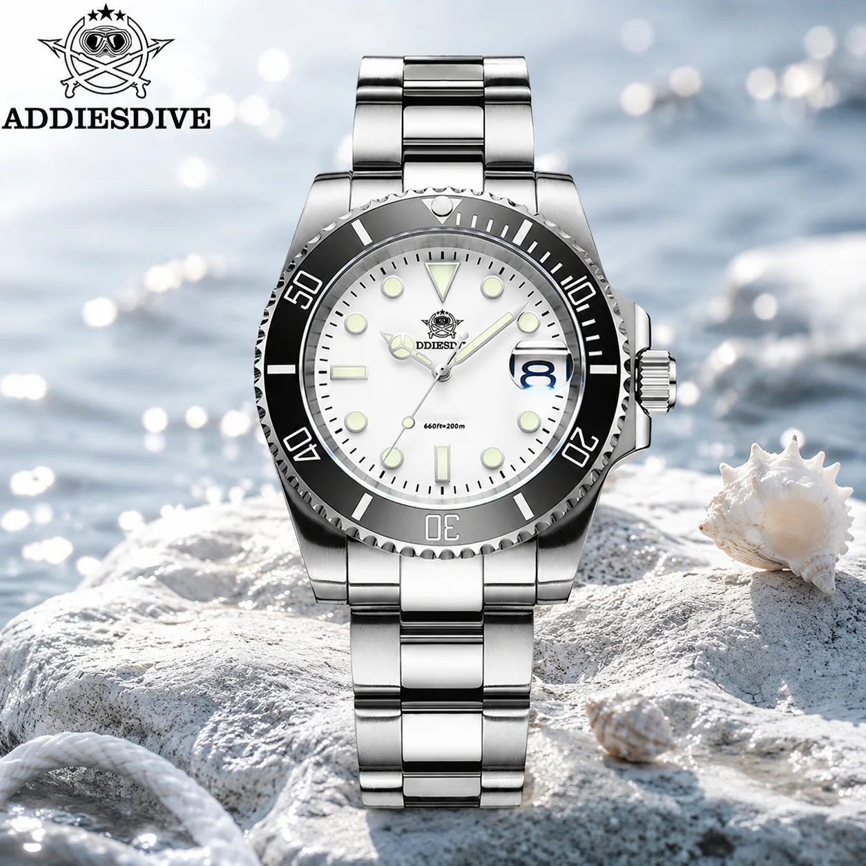ADDIESDIVE Hot sale Men's Quartz Watch 20Bar Dive Waterproof Watches Stainless Steel BGW9 Luminous Wristwatch relógio masculino