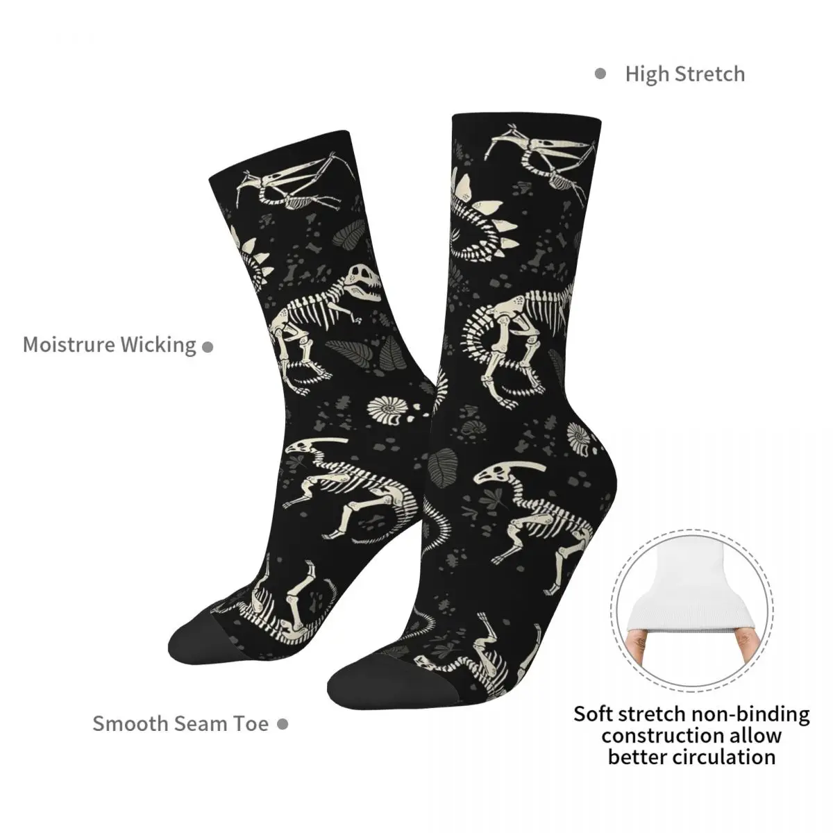 Excavated Dinosaur Fossils Socks Harajuku Sweat Absorbing Stockings All Season Long Socks for Man's Woman's Christmas Gifts