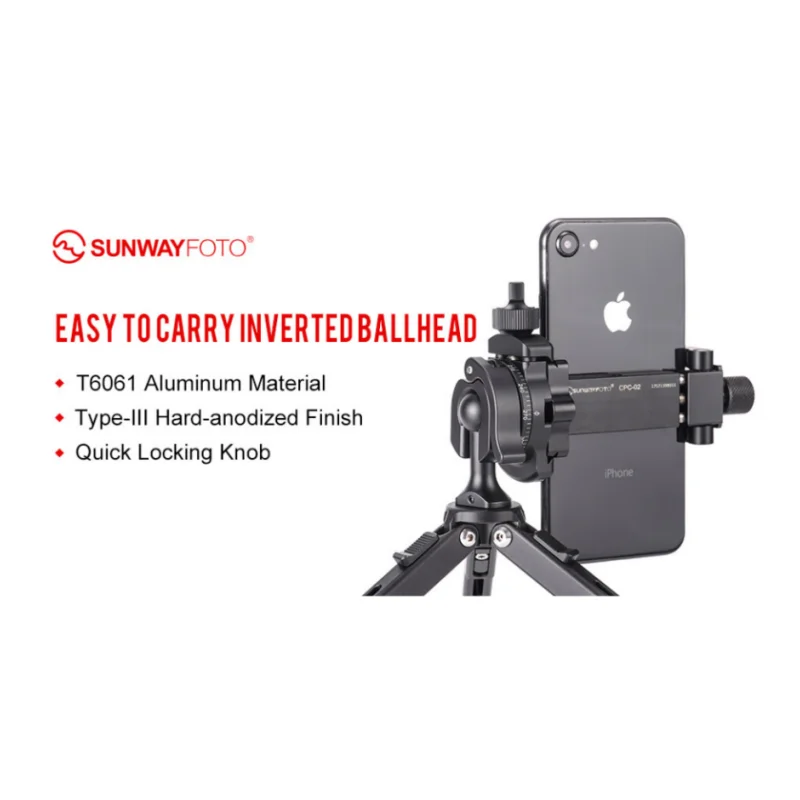 SUNWAYPHOTO  PMB-18 Inverted Ballhead - 5KG Load, 123g Weight, Aluminum, 80mm×58mm, 1/4