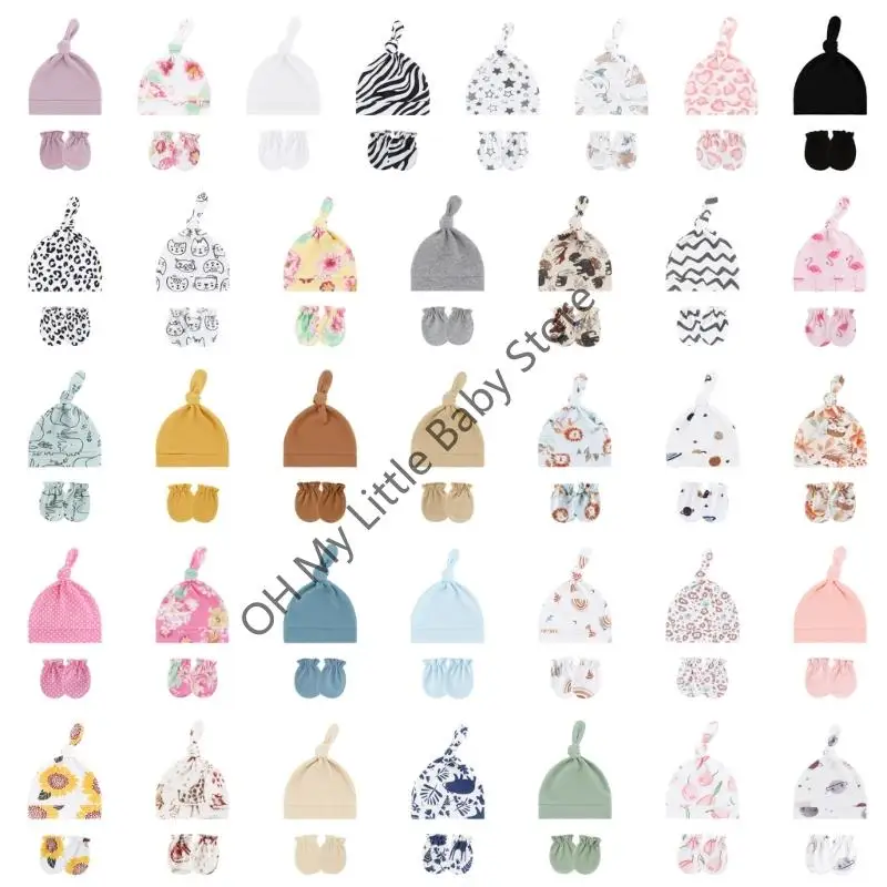 

M76C 1 Set Cotton Cotton Baby Gursing Hat и Mittens Soft & Dethaily Fabric Gift Sift