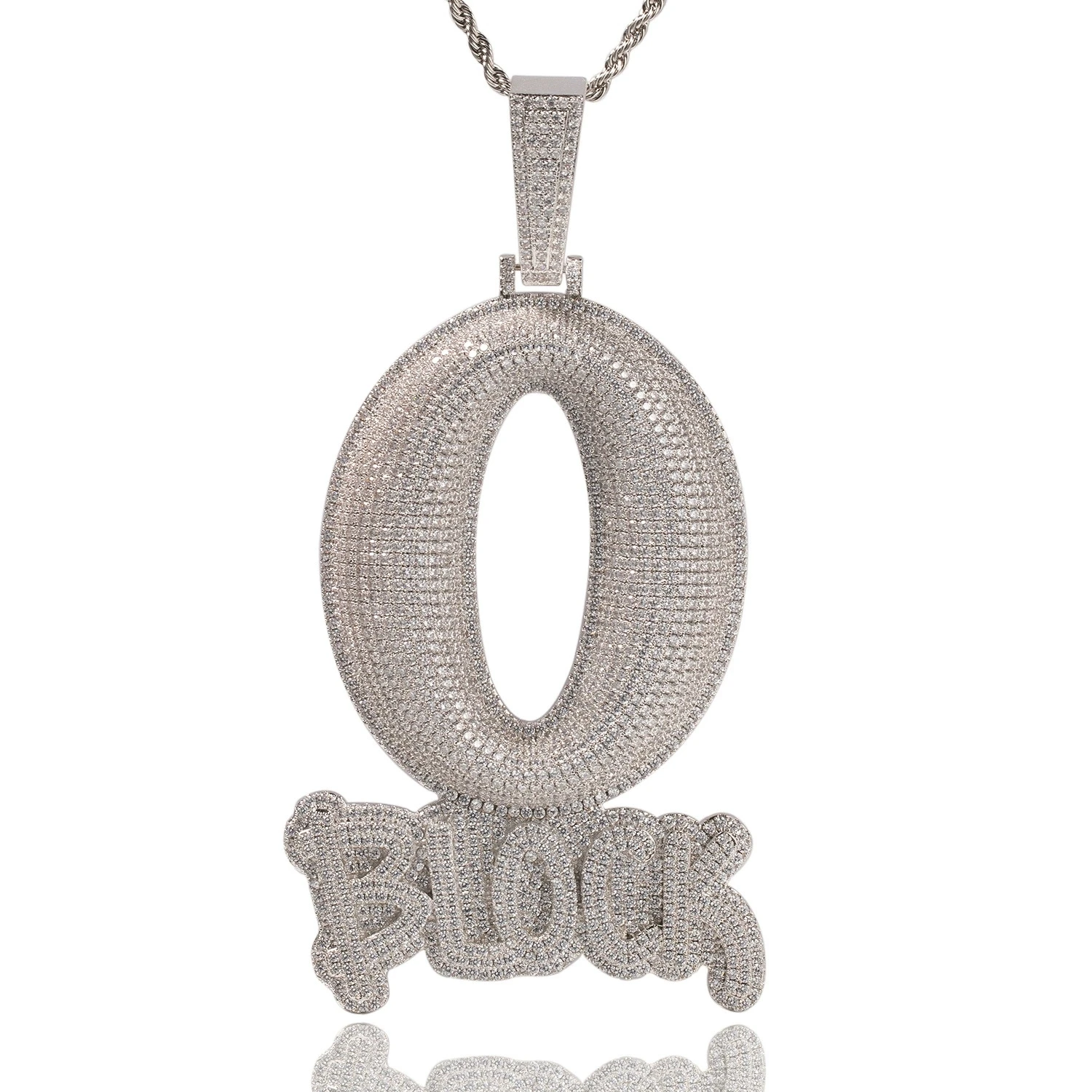 Big O BLOCK Letter Iced Out Bling Bling Pendant Necklace Mirco Pave Prong Setting Rock Rapper Fashion Hip Hop Jewelry BP332