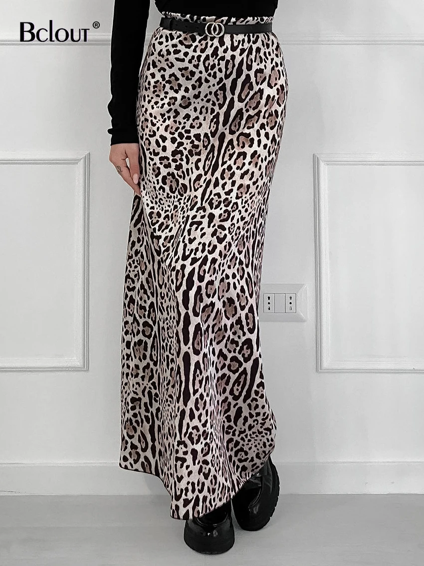 Bclout-Saia comprida com estampa de leopardo feminina, saias femininas com zíper, elegante saias trompete, senhora do escritório, festa, sexy, moda verão