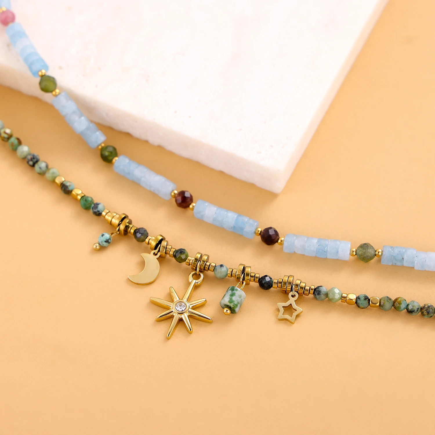 Trendy DIY Gemstone Necklace - Natural Stones with Glass Beads for Women's Fortune Jewelry