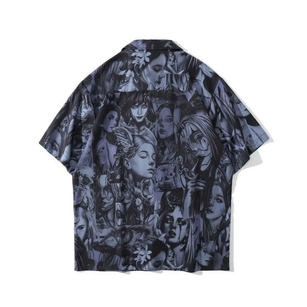 Harajuku Blousers Men Gothic Grunge Vintage Oversized Short Sleeve Shirts Chic Print Top Streetwear Hip Hop