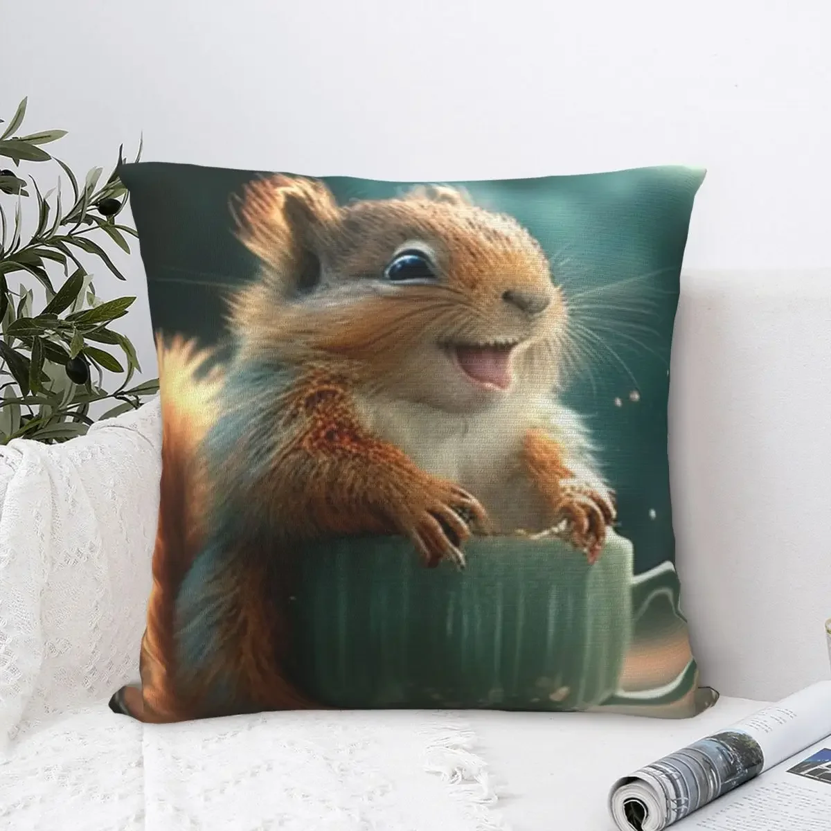 Happy Little Squirrel Square Pillowcase Cushion Cover Decorative Pillow Case Polyester Throw Pillow cover For Home Living Room