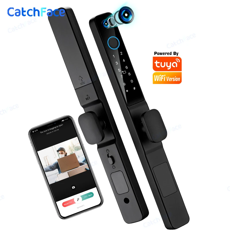 Camera TUYA APP Fingerprint RFID Card Password Keyless Electronic Smart Door Lock Aluminum/Glass/PVC/Wooden Door  Smart Life