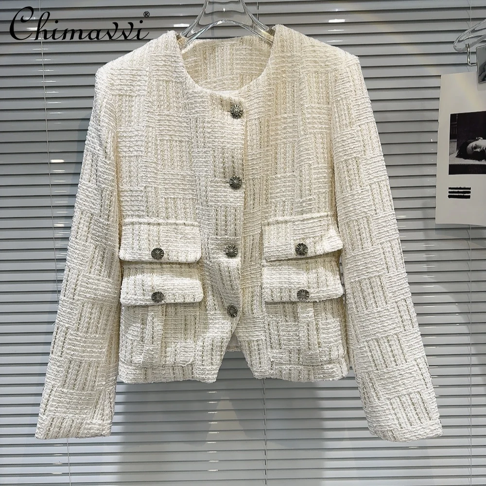 

2024 Autumn Clothes New French Fashion Commuter Woven Tweed Coat Loose Long Sleeve Elegant Business Suit Coat Women Tops