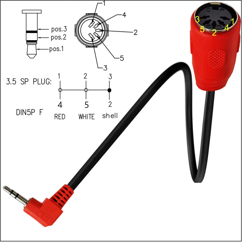 MIDI 5pin to TRS 3.5mm public to DIN 5P female audio plug to MIDI audio adapter cable 0.5m