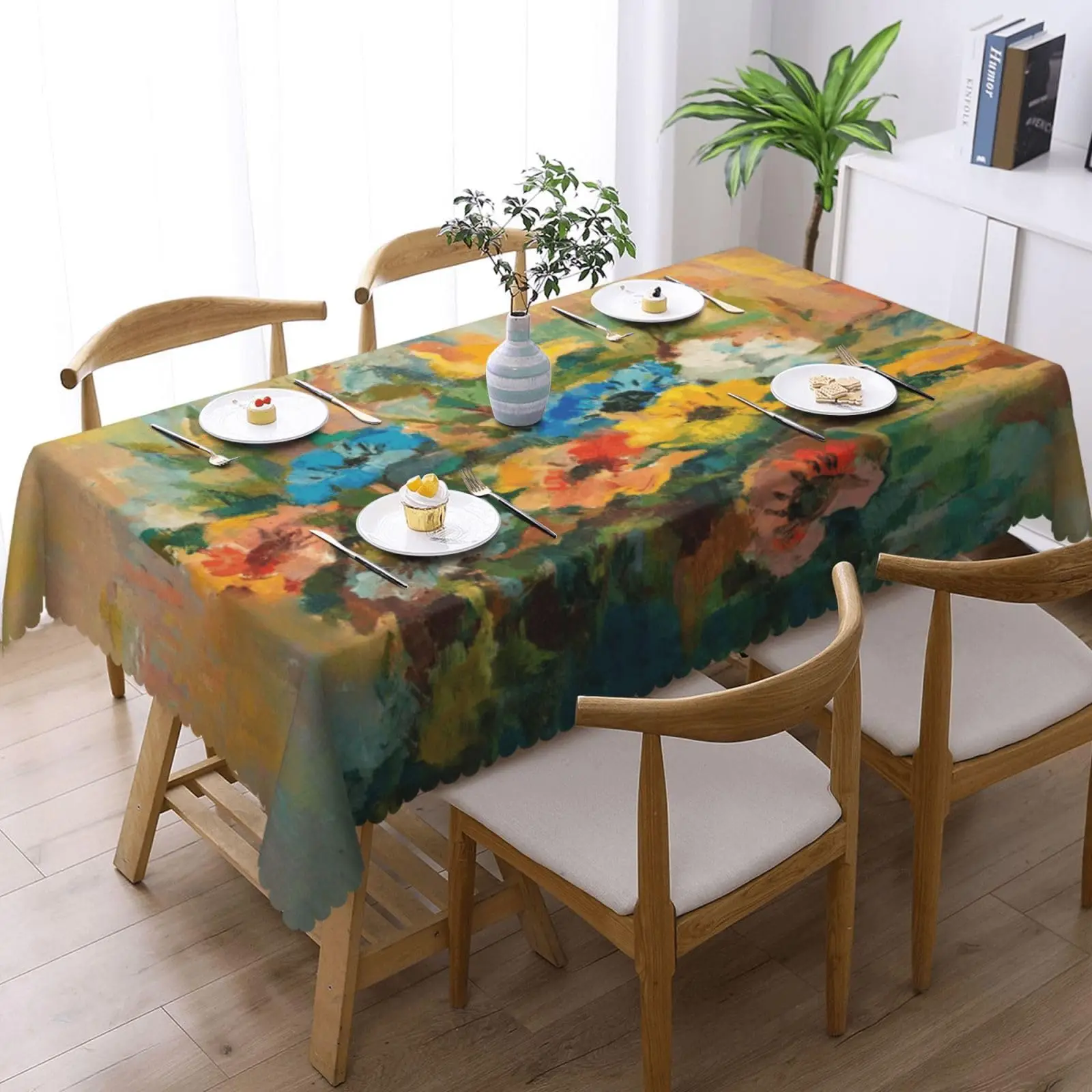 Oil Painting Flowers Rectangle Tablecloth Vintage Floral Flower Bouquet Table Cloth for Party Kitchen Dining Decor Rectangular