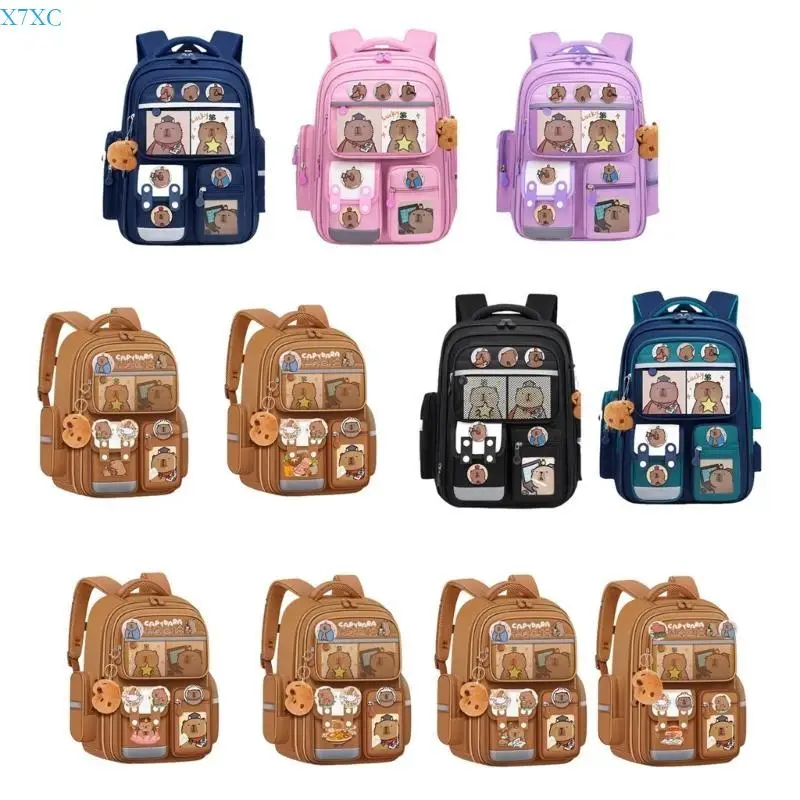 X7XC Practical Oxford Fabric Capybara Backpack Large Book Bag For School Activities