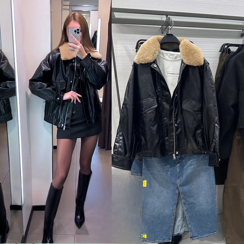 

Winter New Women's Jaet Coat Detachable Collar Artificial Fur Effect Polyester Stand Fit Long Sve Zipper Closure Soli...