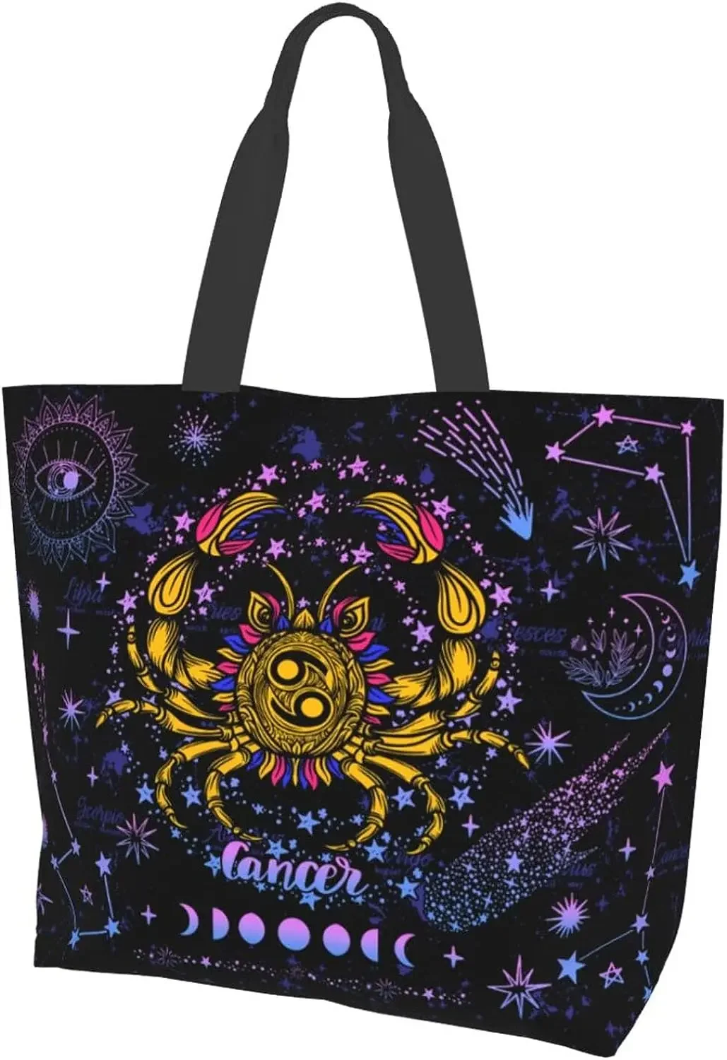 Tote Bag Large Canvas Zodiac Sign Astrology Tote Handle Bag For Gym Beach Weekender Travel Shopping