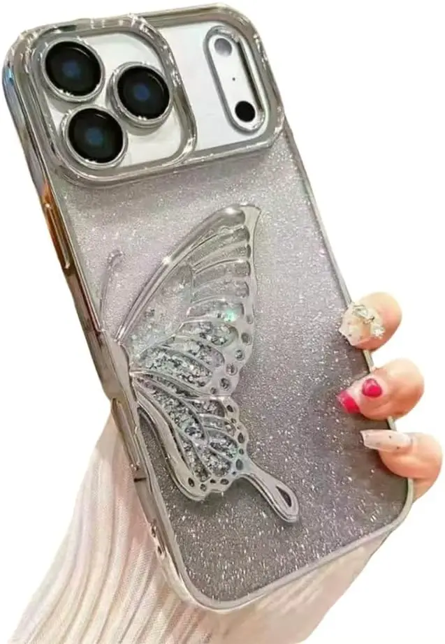 

Designed for iPhone 17 Case, Luxury Electroplated Float Gradient Glitter Butterfly Clear Shockproof Protective Cover Phone Case