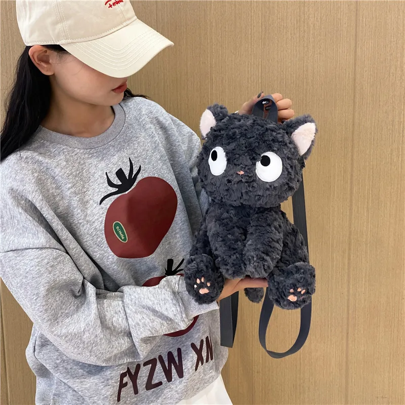 New black cat doll backpack 2024 new cute cat small plush bag cartoon bag wholesale