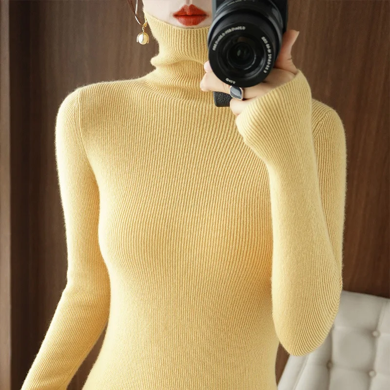 Women Sweater Turtleneck Slim Pullovers Autumn Winter Warm Bottoming Shirts Jumpers Basic High Strecth Fashion Korean Knitwear