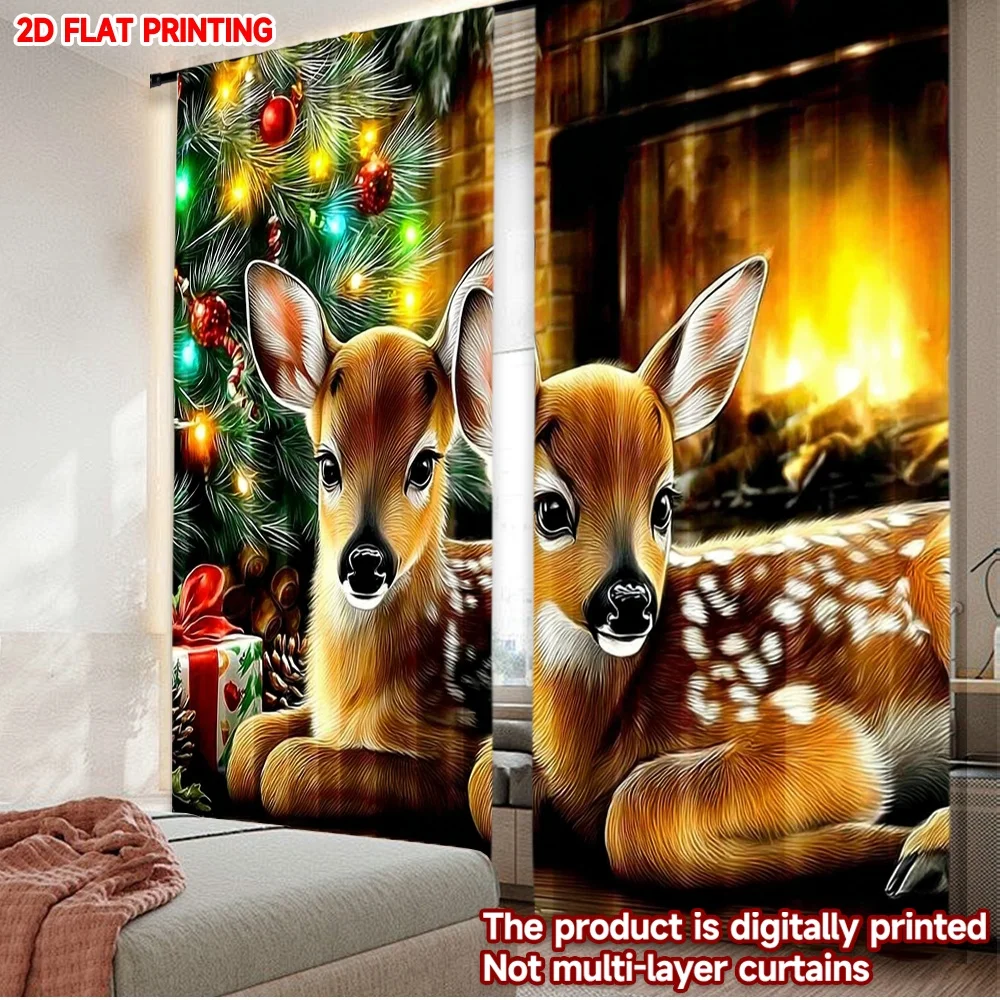 2D الطباعة المسطحة 2PCS عيد الميلاد الكلاسيكية الستائر الساخنة عيد الميلاد الغزلان الرقمية المطبوعة البوليستر الستائر حفلة عائلية لقضاء عطلة