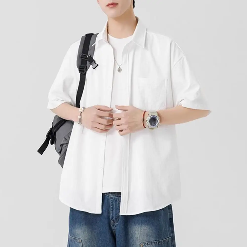 

Men Lapel Short Sleeve Shirt Men's Casual Button Down Shirts with Front Pocket for Summer Vacation Beach Lightweight Short