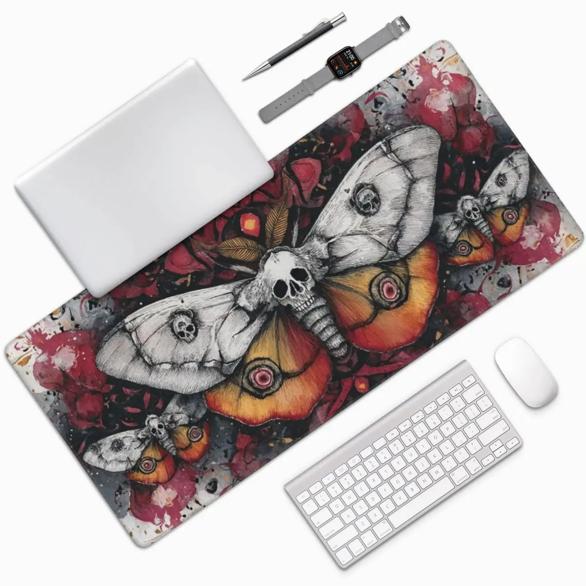 Gothic Moth And Skull Starry Night Large Mouse Pad Computer Keyboard Mouse Mat PC Laptop Desk Mat Office Accessories Table Mats