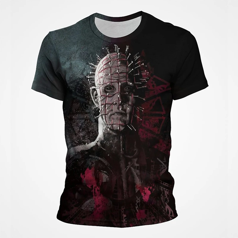 فيلم الرعب Hellraiser ثلاثية الأبعاد مطبوعة تي شيرت الرجال النساء موضة عادية المتضخم قصيرة الأكمام تي شيرت الذكور تيز القمم رجل الملابس