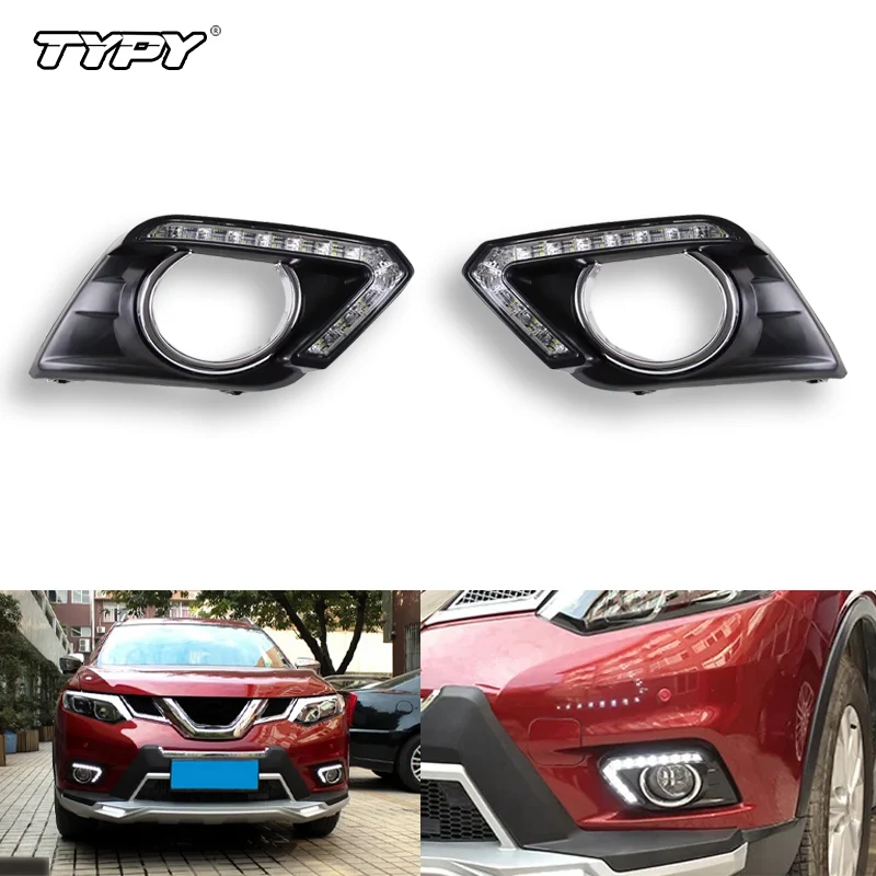 

Автомобильные светодиодные DRL дневные фонари для Nissan X-trail T32 2014-2015, желтые указатели поворота, дневные ходовые фары, автосторонние лампы, противотуманные фары