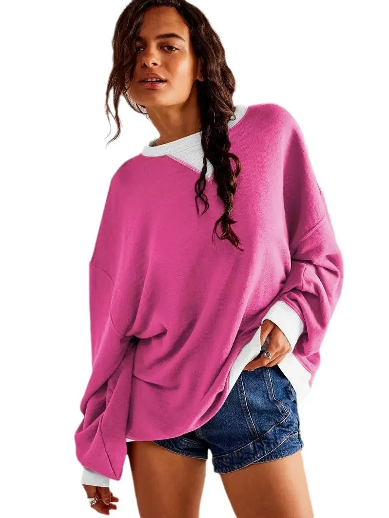 Rond Ne Long Sve-sweatshirt voor dames, fce gevoerd, normaal dun zomer woon-werkverkeer, eenvoudig Sle-kledingstuk met opstaande lengte