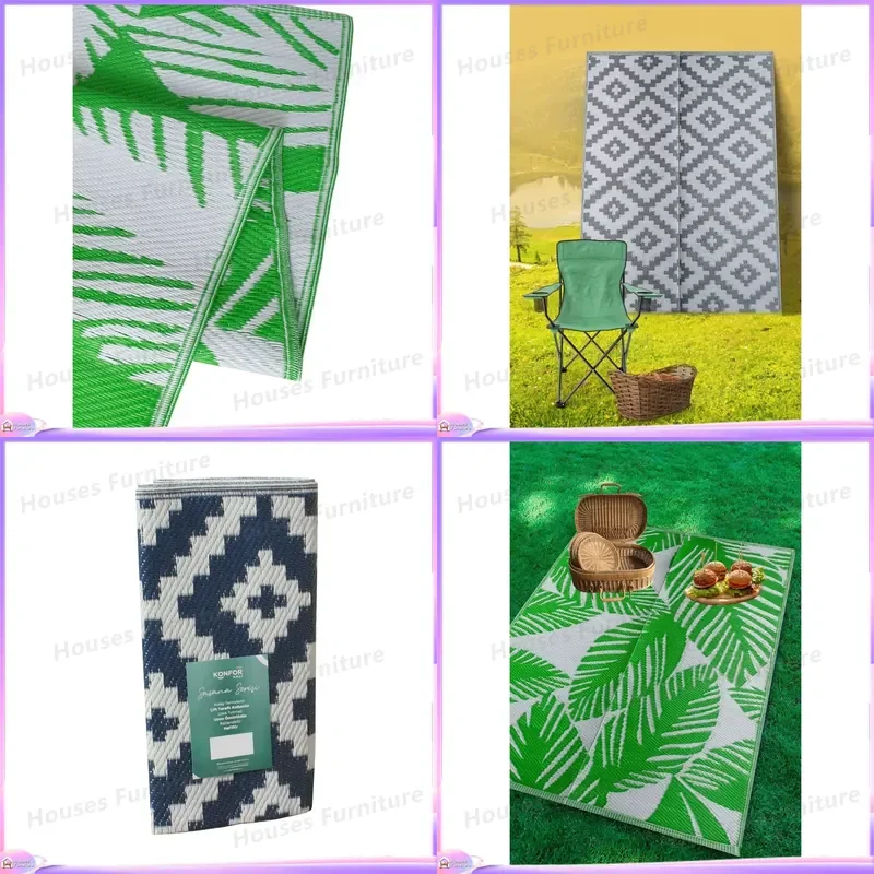 Double Sided Thin Velvet Woven Mat Modern Beach Camping Picnic Garden Carpet Balcony Terrace Straw Rug Outdoor Indoor Floor