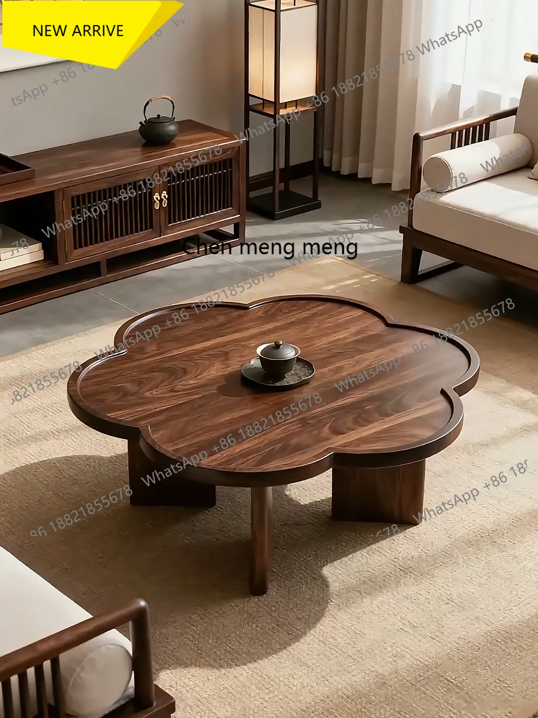 

M138 Black Walnut Petal Tea Table Song Dynasty Aesthetic Minimalist Low Table Living Room Solid Wood Irregular Small Tea Table