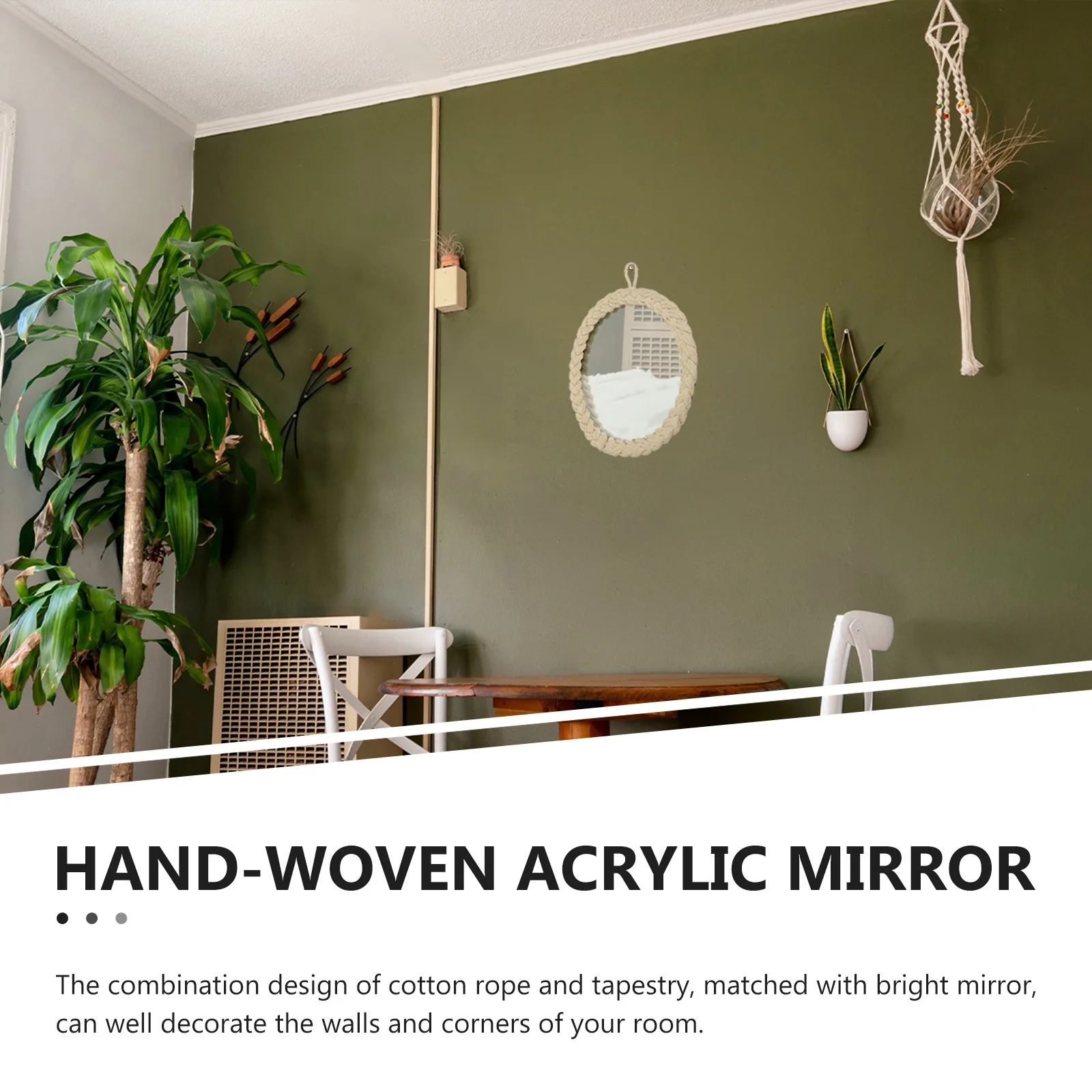 

Cotton Rope Decorative Wall Hanging Mirror Handmade Tapestry Style Makeup Mirror Home Ornament Home Ornament Wall Mirrors