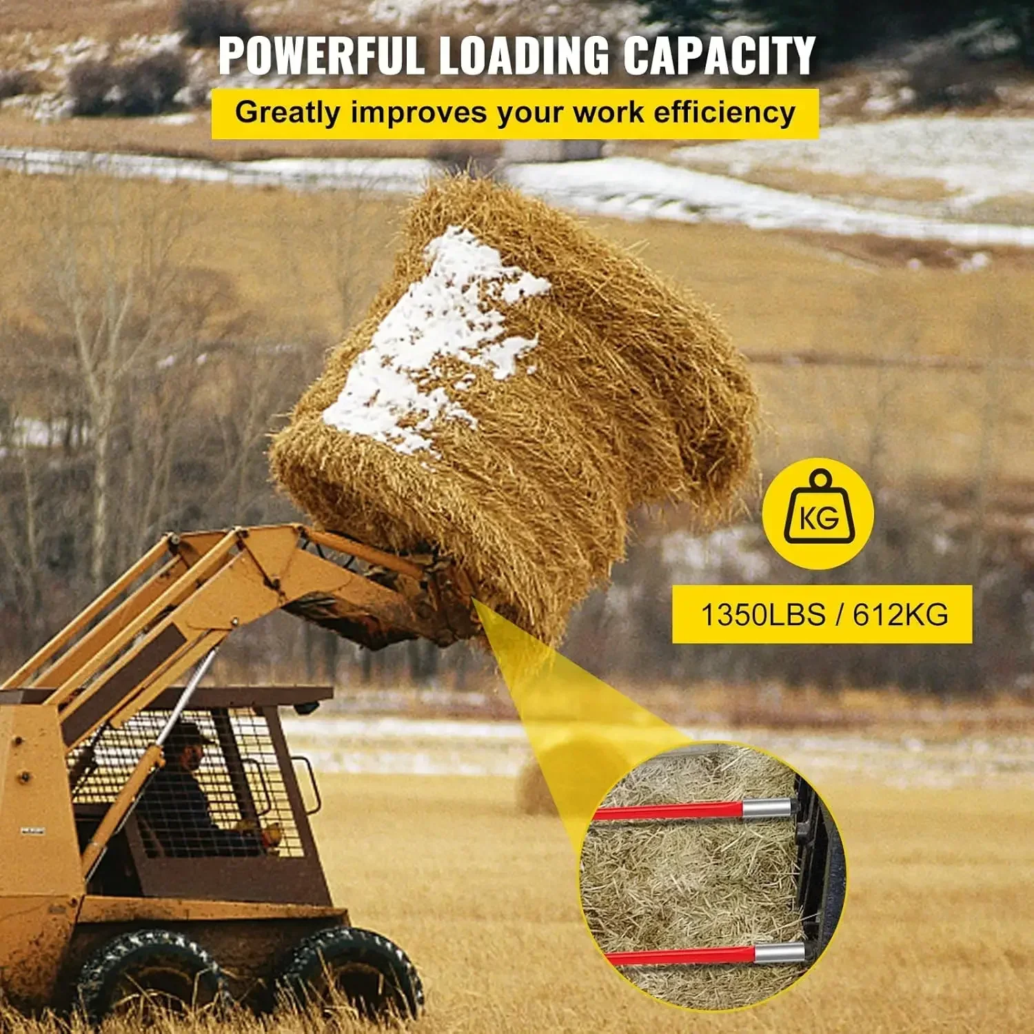 [XMSJ] Lanza de hoy Lanza de fardos de 32" Capacidad de 1350 libras, Lanzas de fardos de heno cuadradas de fijación rápida con punta de fardo 1,4" de ancho