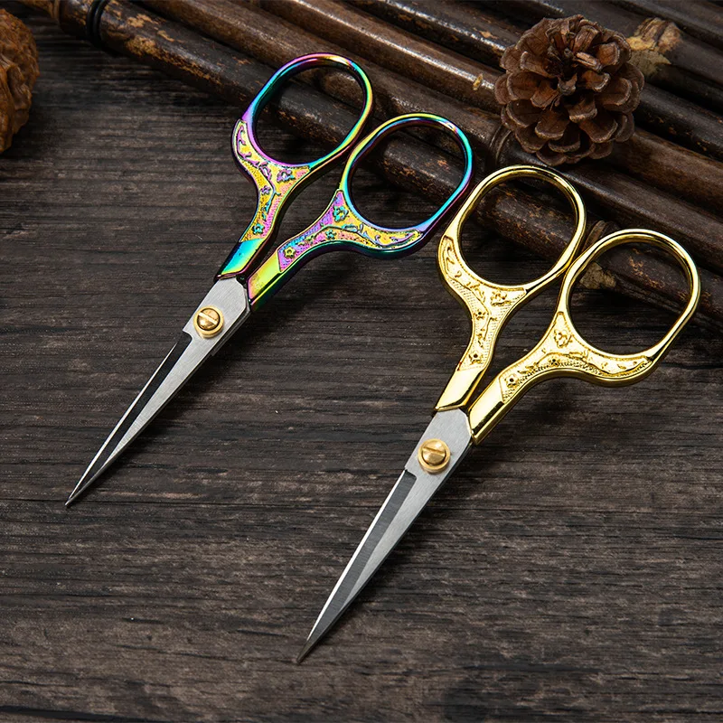 Retro Style Vintage Carved Stationery Scissors Handmade Needlework Small Scissors Home Office Cutting Tools School Supplies