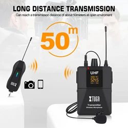 XTUGA CM Wireless Handheld Microphone with Audio Monitor Function Camera Mic UHF Wireless Lapel Mic for Smartphones DSLR Cameras