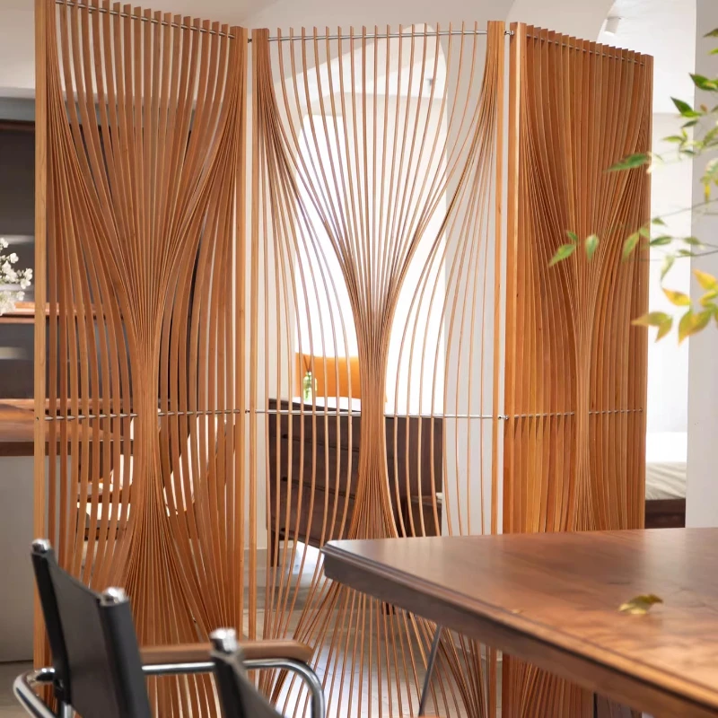 

Living room simple screen French medieval wabi-sabi folding screen partition solid wood grille floor partition