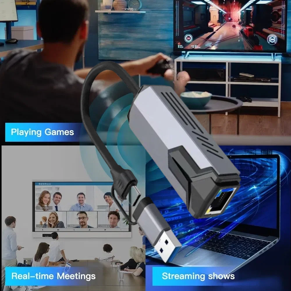 5000Mbps USB محول إيثرنت USB3.0 Type-C إلى RJ45 5Gbps إيثرنت محول بطاقة الشبكة محول محور للكمبيوتر ويندوز 11 المحمول