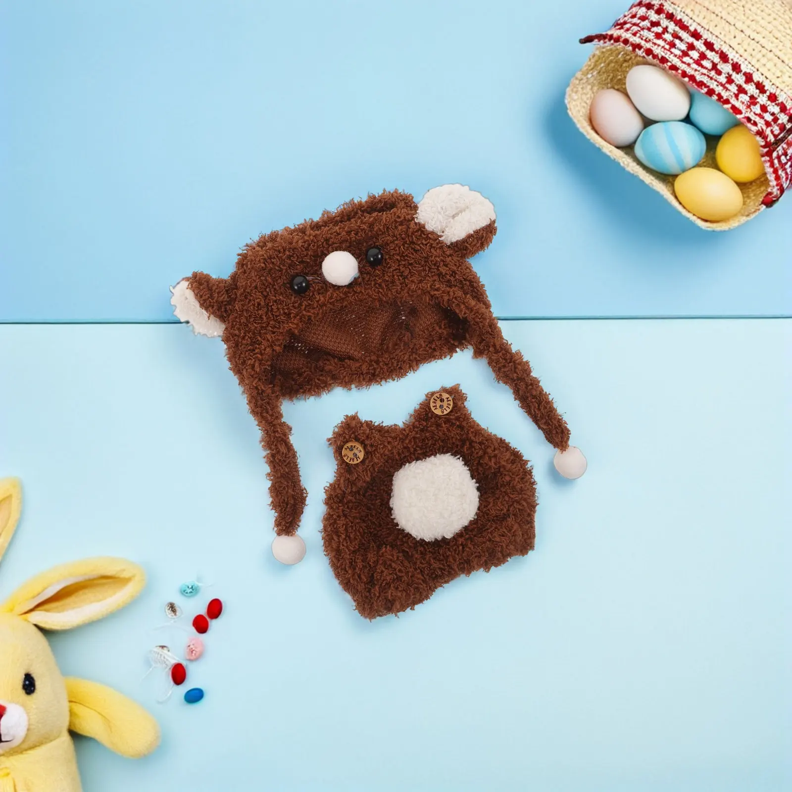 1Set Bear Clothes Outfit Cute Hood Hat Overalls Soft Comfortable for 17Cm Miniature Costume Accessories Dress Up