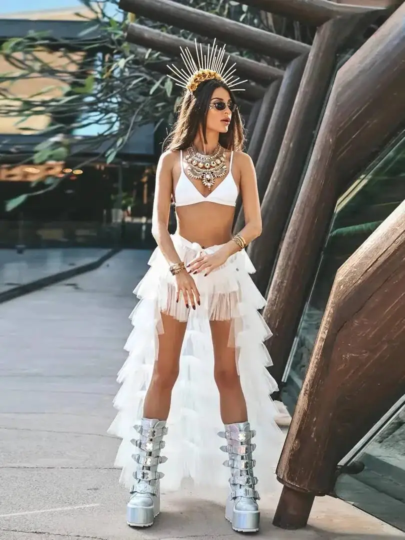 White Ruffled Tiered Tulle Over Wrap Skirts Women Sheer Mesh Summer Maxi Skirt Low Long Beach Tulle Skirt Bridal Detachable