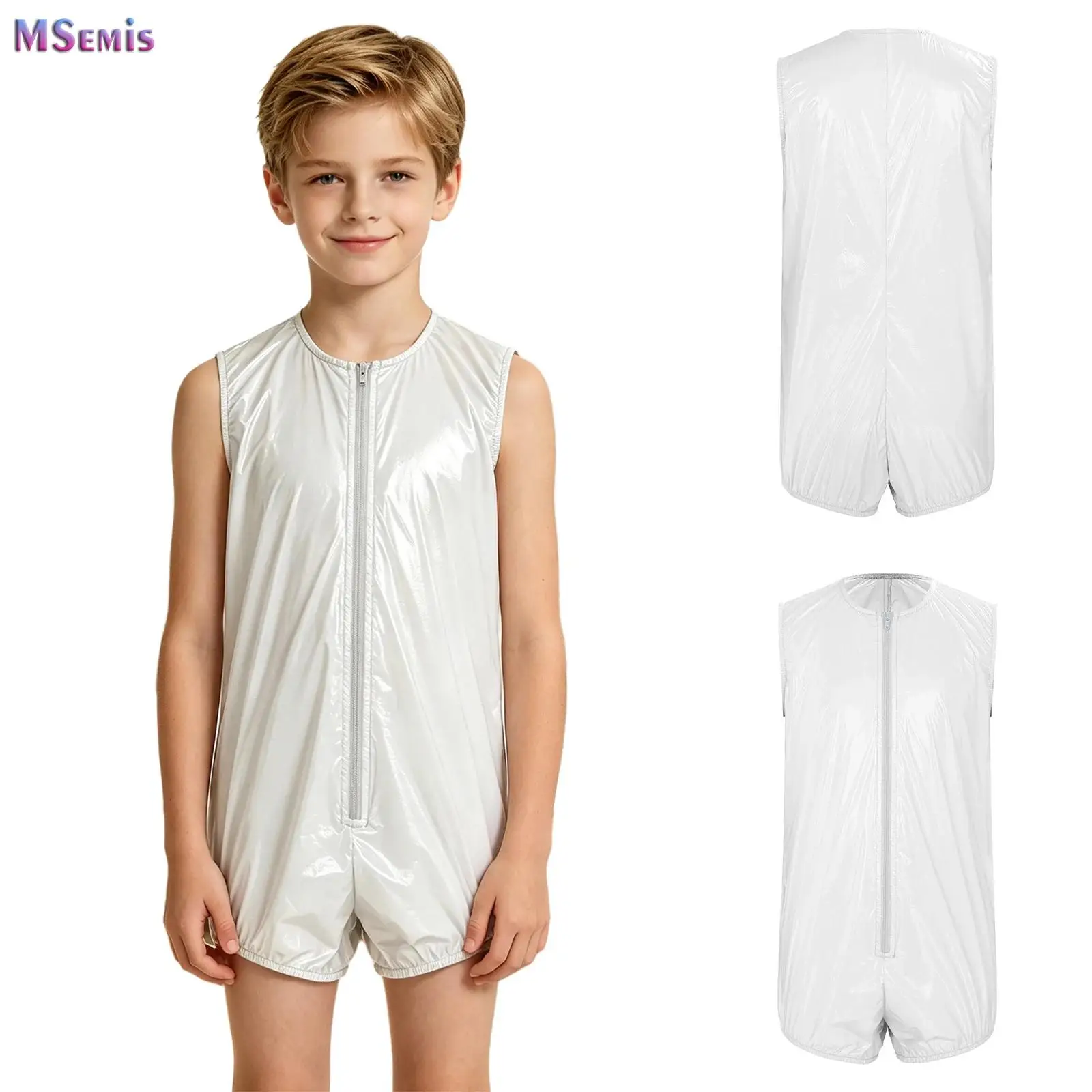 Kids Boys Girls Special Needs Diaper Cover Adaptive Bodysuit Sleeveless Elastic Leg Openings Zip-up Water Resistant Leotard