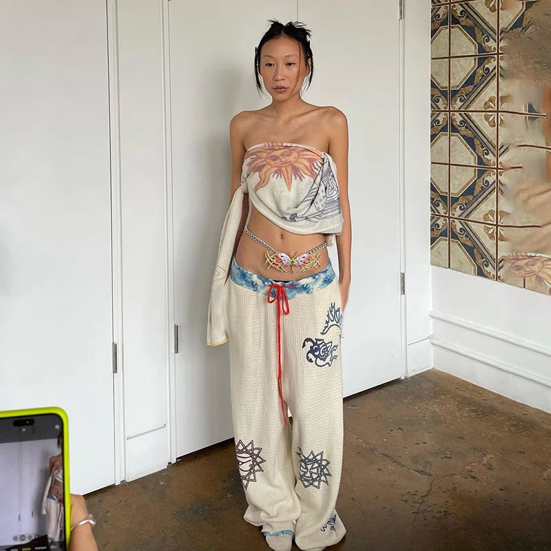 

Print Streetwear Women Pants Summer Women's Clothing Fashion Colorblock Long Pants Women Clothes Loose Fit Trousers