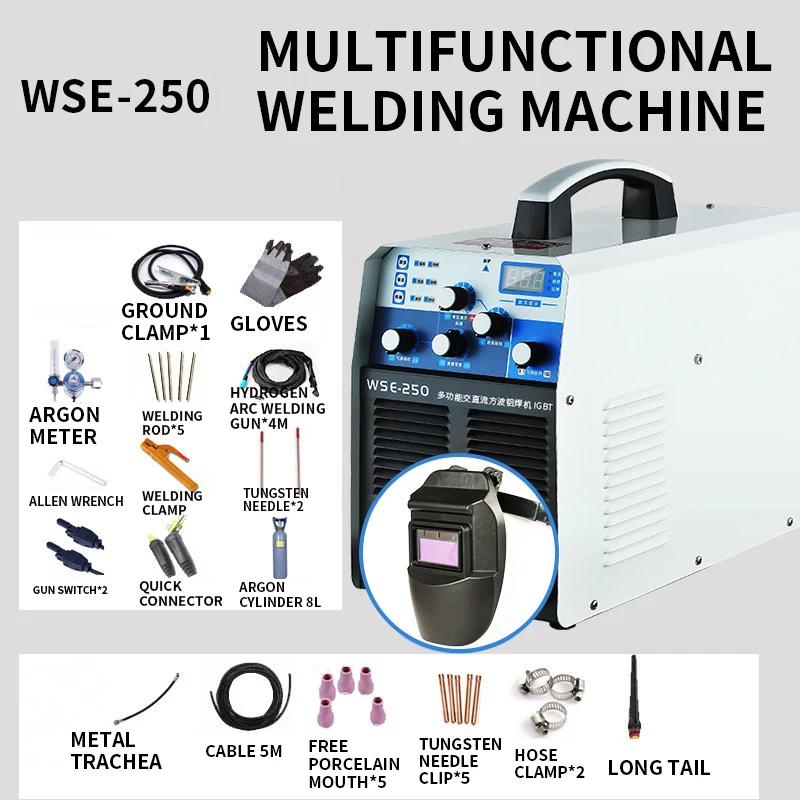 

WSE-250 Многофункциональный сварочный аппарат с двойной мощностью, квадратная волна переменного и постоянного тока, аргоновая дуга, алюминиевый сплав, алюминиевый сварочный аппарат