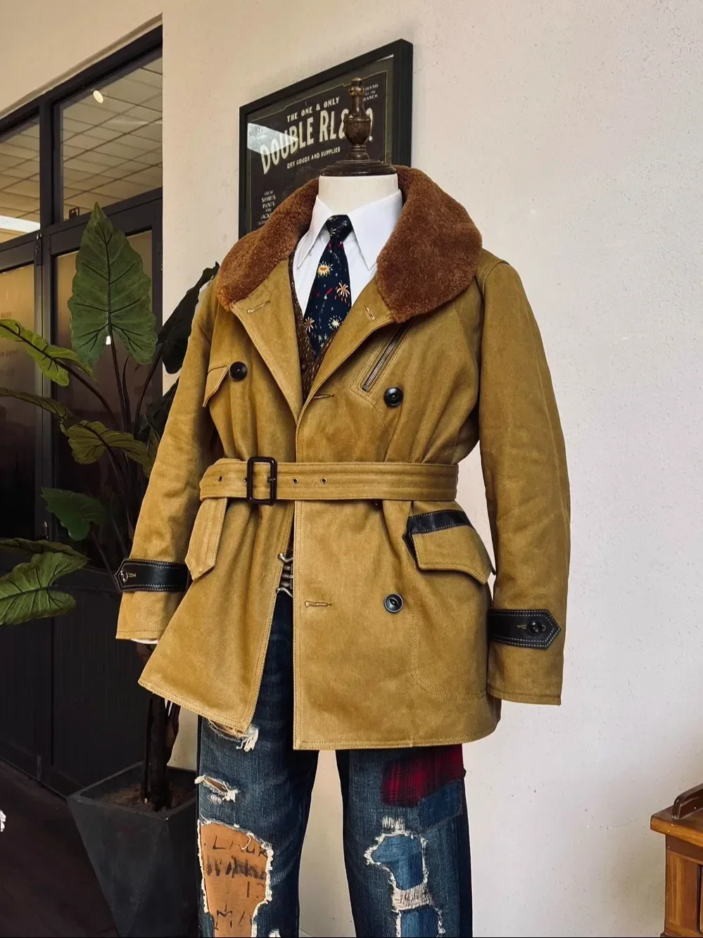 

Tailor Brando High Density Water Resistant Olefin Canvas Men's Vintage Classic Aviator Coat Winter Warm Jacket