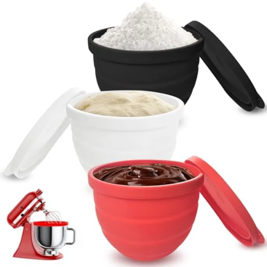 

Silicone Bowl Liners for KitchenAid Tilt-Head 5 QT Stand Mixers Set of 3 Liners with Lids Thicked Version Dishwasher Safe Easy