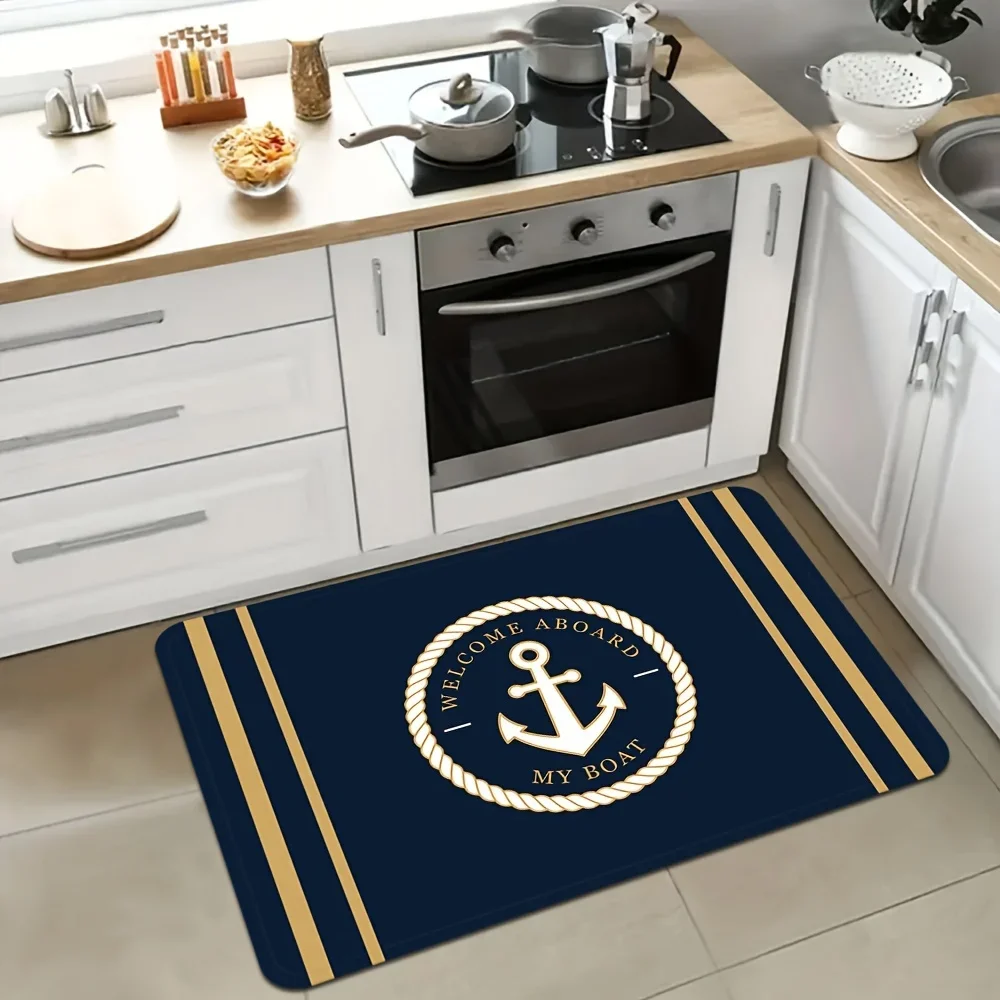 Nautical Anchor Welcome Mat Plush Non-Slip Door Mat 