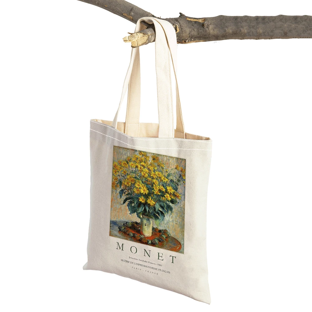 

Vintage Claude Monet Abstract Landscape Girl Shoulder Tote Handbag Women Shopper Bag Double Print Lady Child Shopping Bags