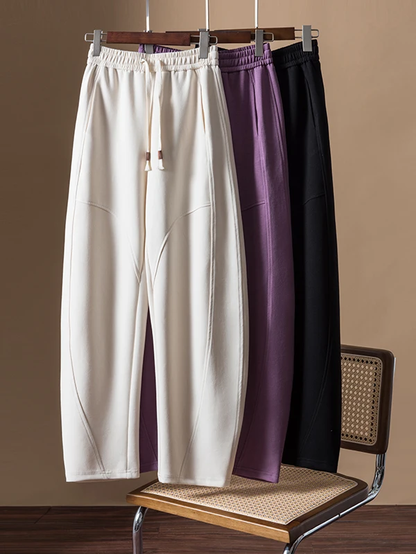 سروال نسائي فضفاض مبطن من Fce سروال الموز عالي الخصر هارلان Sle بناطيل كاجوال مستقيمة الساق دفء مريح للخريف... #3