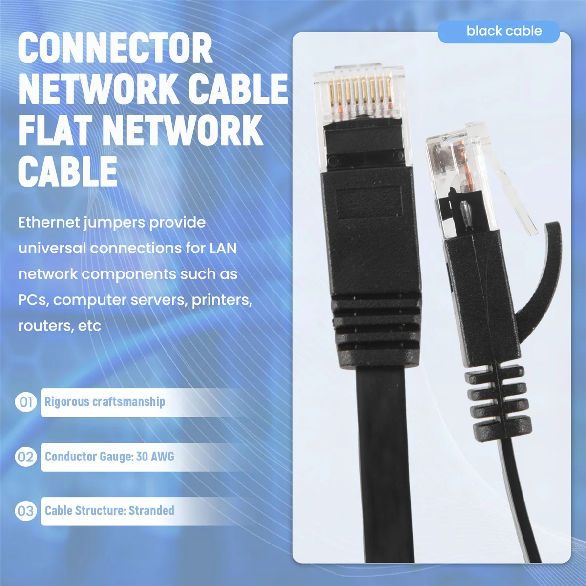 Imagem -05 - Cabo de Rede Flat Internet Cat6 Sólido Alta Velocidade Patch Lan Wire Snagless Conectores Rj45 Pcs pé Pcs