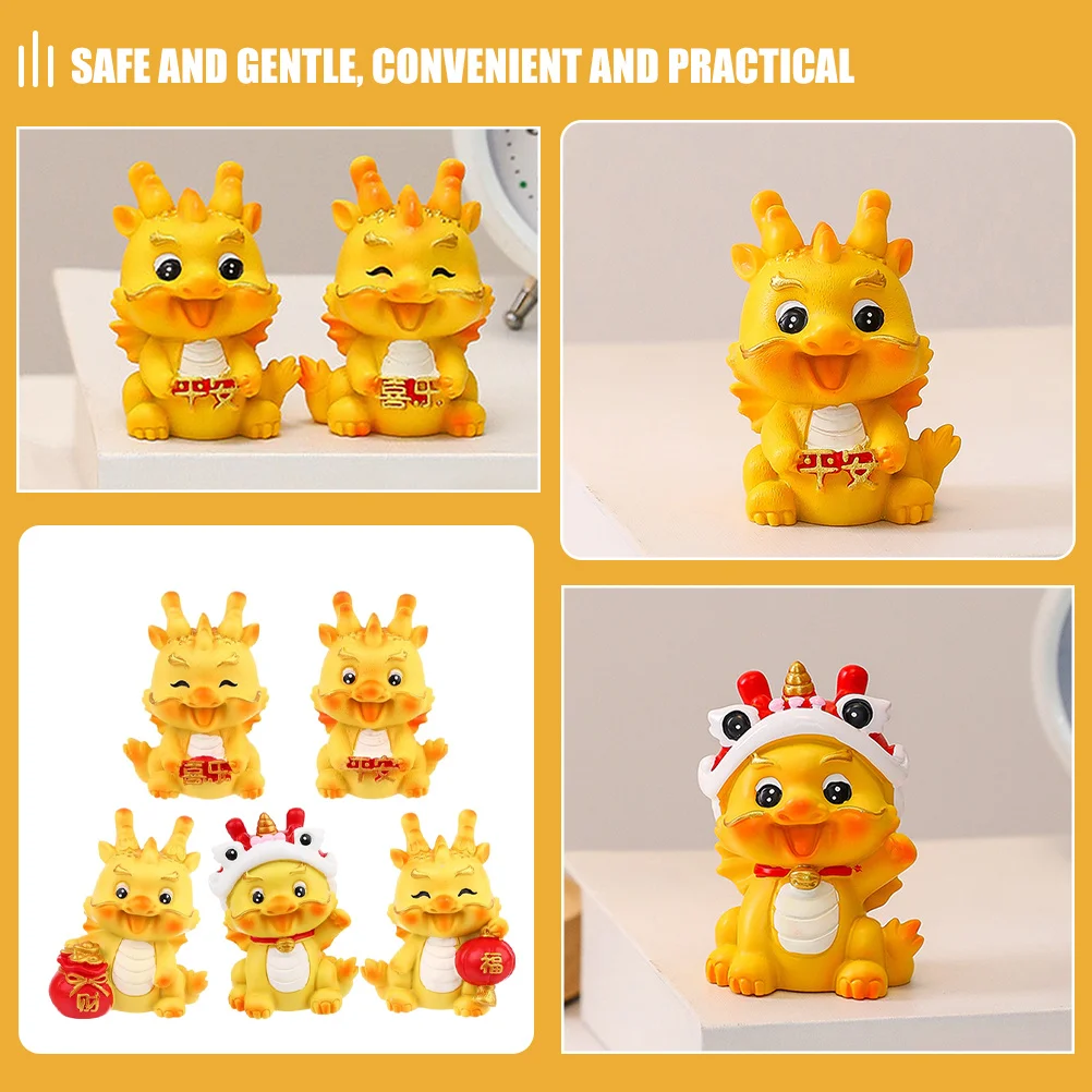 

5Pcs Resin Dragon Feng Shui Statues Mini Creative Desktop Lawn Garden Decor Dragon Shape Adornments Desktop Adorn