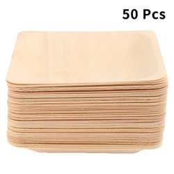 50 PCS Natural Alternative Plates Square Wooden Plate Compostable Plates Square Palm Leaf Plates Wedding Birthday Party Plates