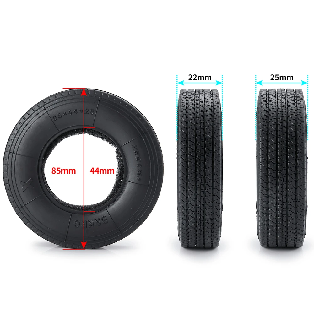 TRINOOD Rubber Tyres Wheel Tires with Sponge 22/25mm for 1/14 Tamiya Tractor Trucks Trailer Cargo Tow Drag RC Car Upgrade Parts