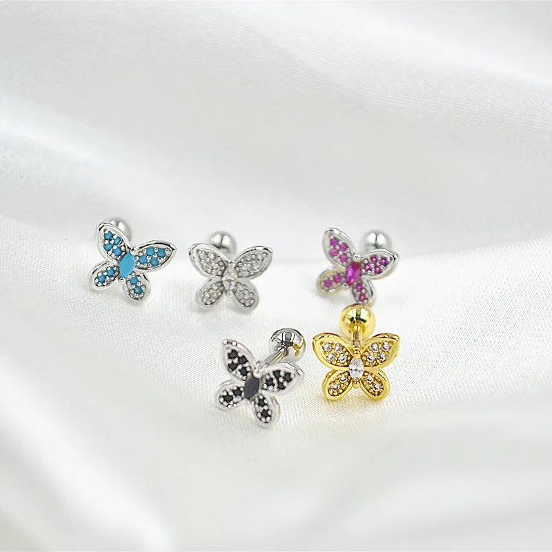 

Lot10pcs Body Jewelry- Butterfly CZ Ear Studs/Earring Helix Bar Upper Earring Body Piercing Tragus Diath Earring 16g